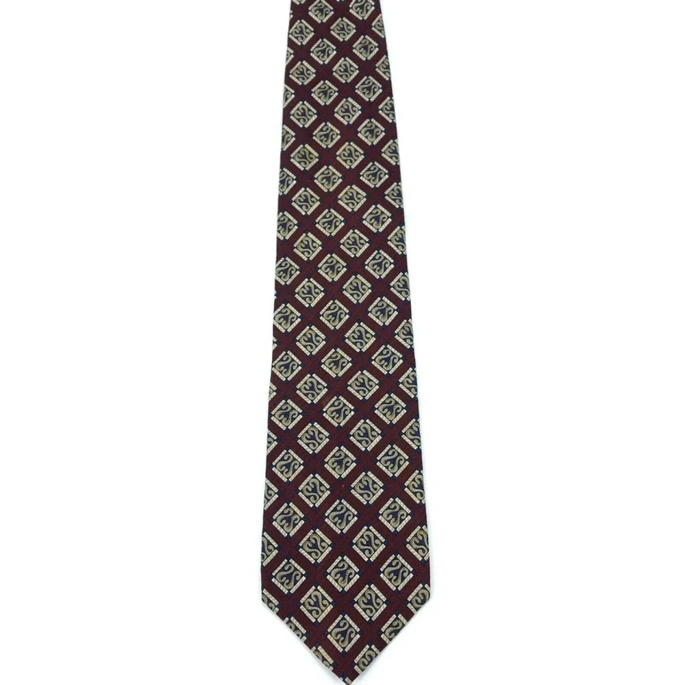 Jos. A. Bank Premier Collection Tie 100% Silk Maroon Red Blue Beige Necktie 63